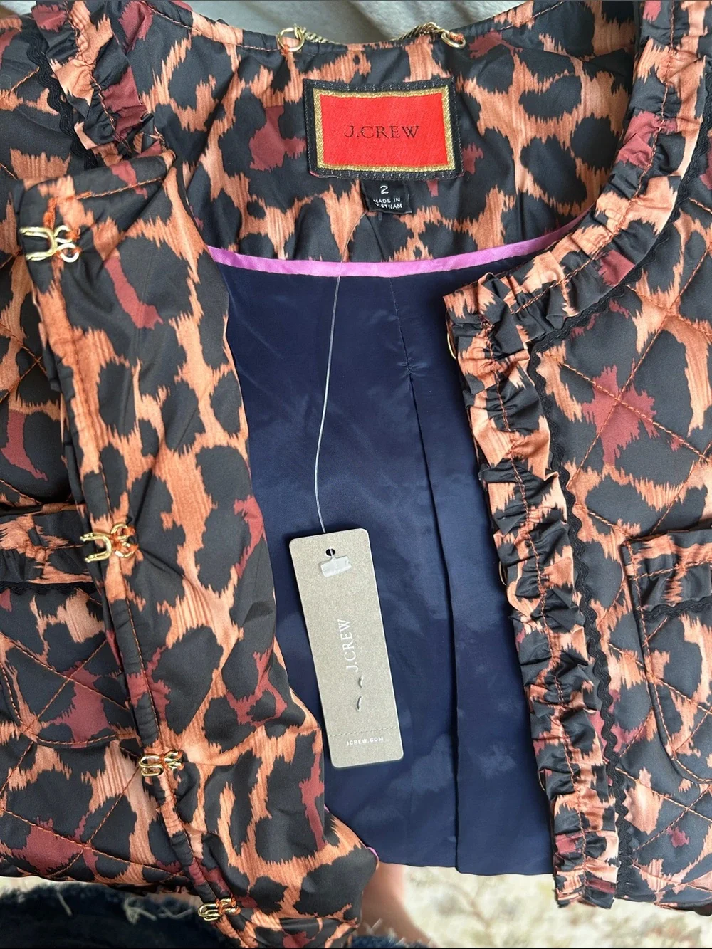 J.Crew Quilted Lady Jacket in Leopard Print NWT